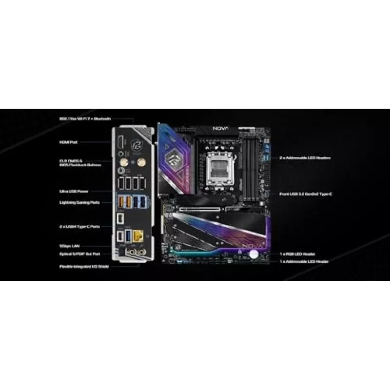 Placa-mãe ASRock X870 NOVA WIFI — AMD X870, socket AM5, ATX, 4× DIMM DDR5, 256 GB, Wi‑Fi 7, 2,5 GbE