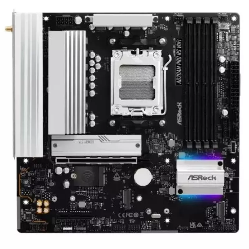 Placa-mãe ASROCK A620AM PRO RS WIFI AM5 microATX, AMD A620, 4×DDR5, Wi‑Fi, HDMI, DP, 3×M.2, 2×SATA, áudio 7.1, LAN 1Gb