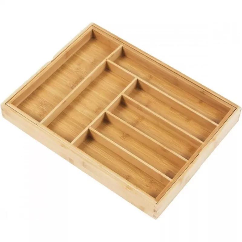 Organizador de gaveta de talheres GreenBlue GB379, bandeja em bambu com compartimentos, superfície natural