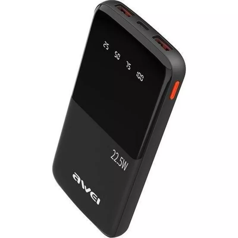 Powerbank Awei P10K 10000 mAh 22,5W preto/preto (10000mAh, 22W, 22,50Wh), powerbank, preto
