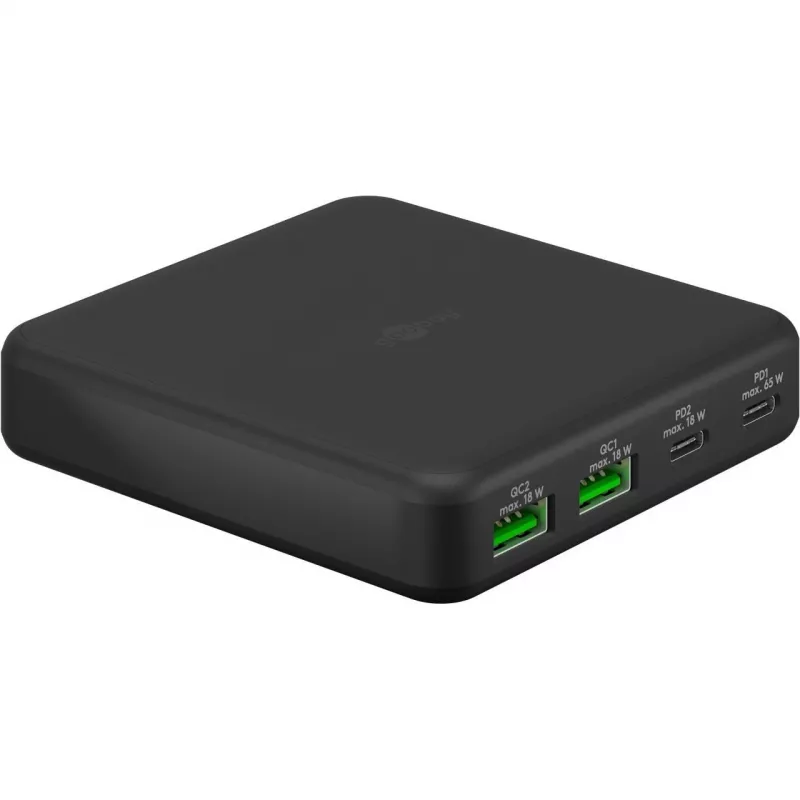 Carregador de mesa multiporta USB-C PD GaN GOOBAY 65 W, preto