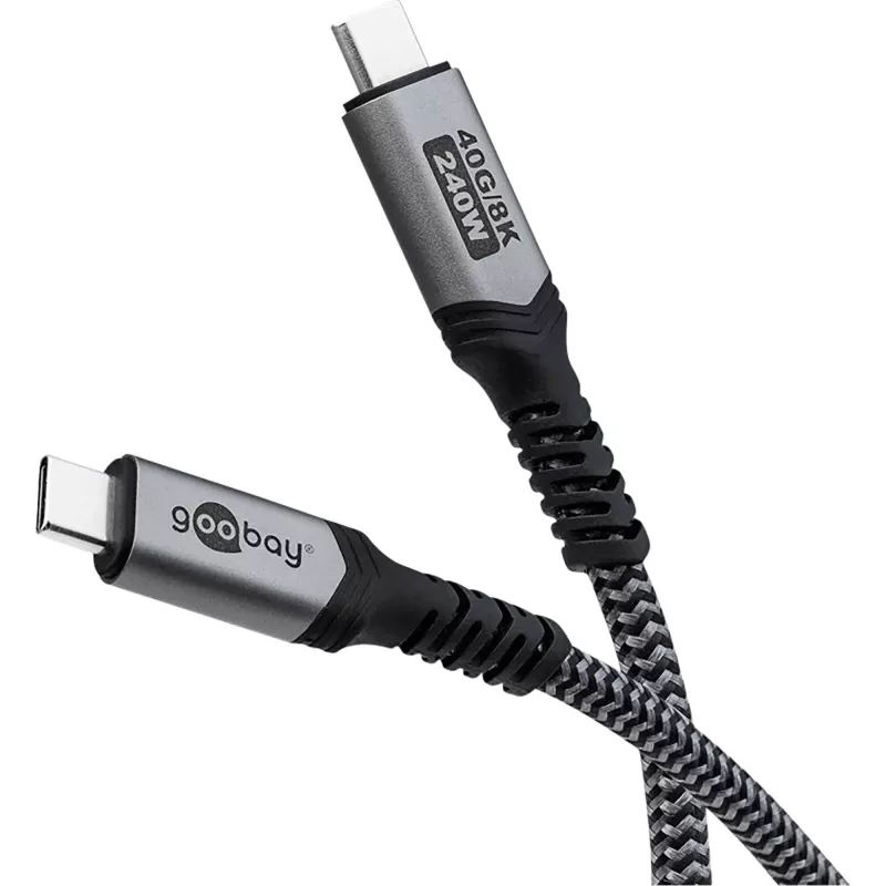 Cabo USB-C Goobay com revestimento trançado, USB4, 240 W, 40 Gbit/s, Power Delivery, 1,5 m (1,50 m, USB 4.0, 240 W), cabo USB