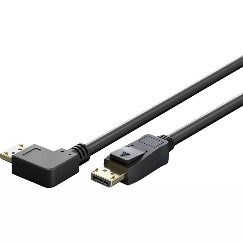 Cabo DisplayPort Macho 90° > DisplayPort Macho, 8K / 144Hz (Preto, 2 metros, 1 ficha 90° lateral, 54 Gbit/s, DisplayPort 2.0 / 2.1)