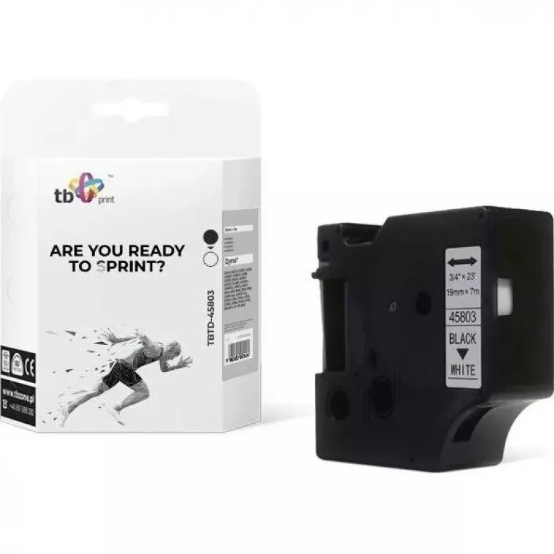 TBP TBTD-45803 fita para etiquetadora compatível com DYMO, 19 mm x 7 m, preto sobre branco