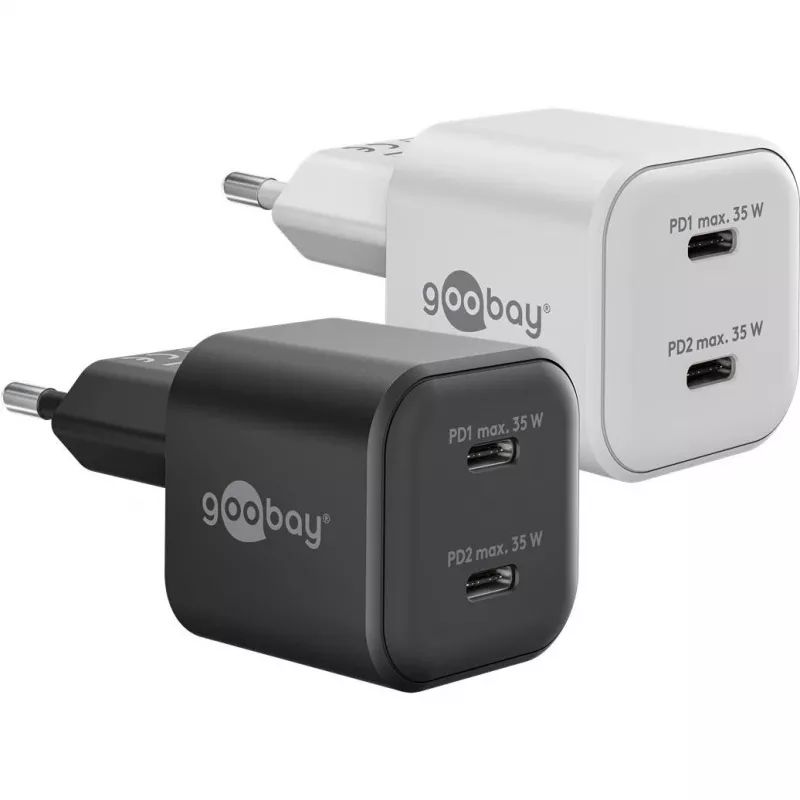 Carregador duplo rápido USB-C Nano, PD, GaN, 35 Watt (branco, 2x USB-C, Power Delivery 3.0)