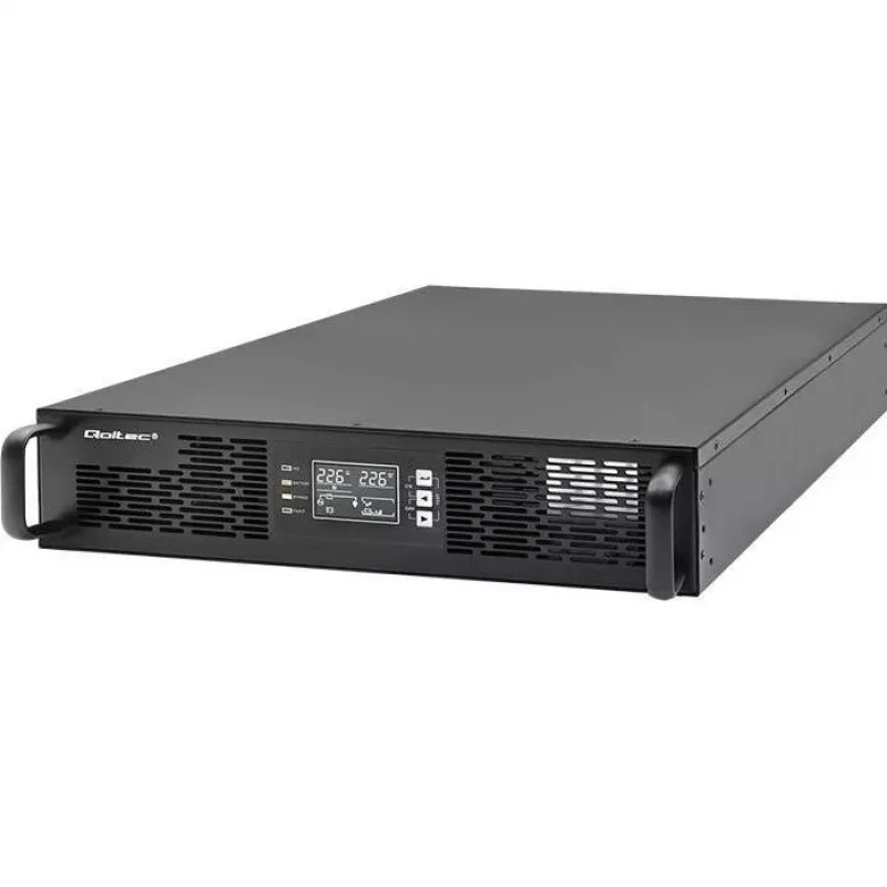 UPS Qoltec AWARYJNY DO RACK 3KVA 3000W fator de potência 1.0 LCD EPO USB on-LINE (3VA, 3000W, UPS online de dupla conversão), UPS
