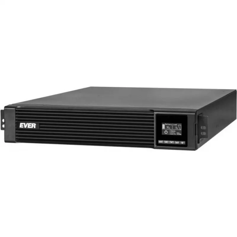 UPS online EVER Powerline RT PRO 3kVA 3kW Rack/Tower, dupla conversão, monofásico, saída 200–240 V, 9× saídas C13, LCD, baterias VRLA