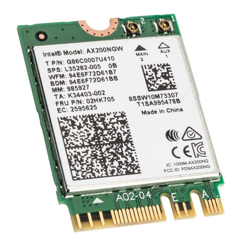 Adaptador Wi-Fi 6 Intel AX200.NGWG.NV PCIe 2400 MBit/s, rede Wi-Fi