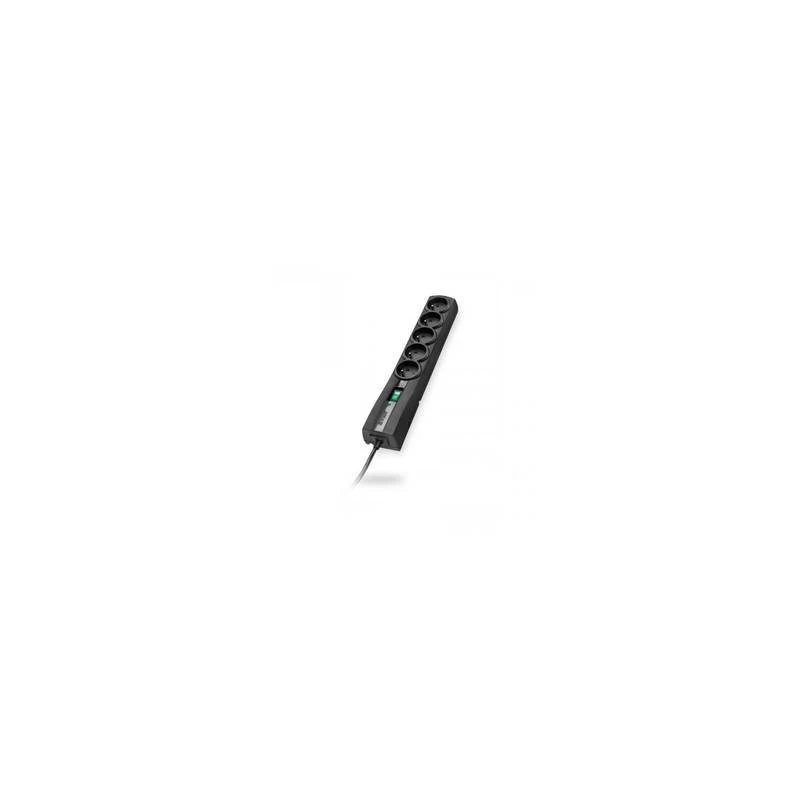 EVER CLASSIC T/LZ09-CLA015/0000 extensão com proteção contra sobretensões, 5 tomadas tipo E, 250 V, cabo de 1,5 m, com interruptor, proteção para crianças, preta