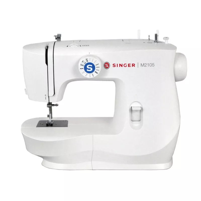 Máquina de costura semiautomática SINGER M2105 – 8 pontos, casa de botão em 4 passos, braço livre, elétrica, branca