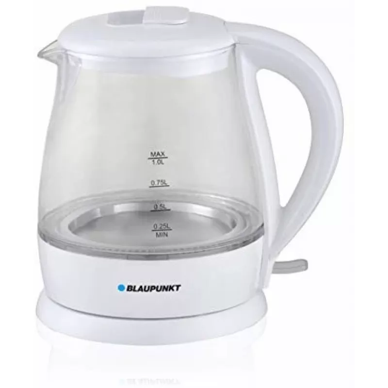Chaleira elétrica BLAUPUNKT 1 L 1630 W branca — corpo de vidro, base de 360°, abertura por botão
