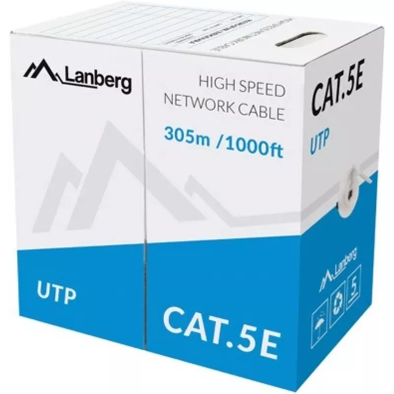 Cabo de rede LANBERG U/UTP Cat5e LCU5-10CC-0305-S, 305 m, condutor CCA, 24 AWG, cinzento
