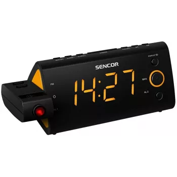 Rádio-relógio SENCOR SRC 330 OR — rádio-relógio FM com visor LED de 1,2 polegadas, duplo alarme, projeção vermelha 180°, temperatura interior, backup de pilha