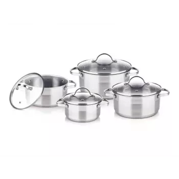 Conjunto de panelas LAMART LTSSSET8 – conjunto de cozinha em aço inoxidável, 4 peças, panelas 1,5 L / 2,1 L / 2,9 L, tampas de vidro