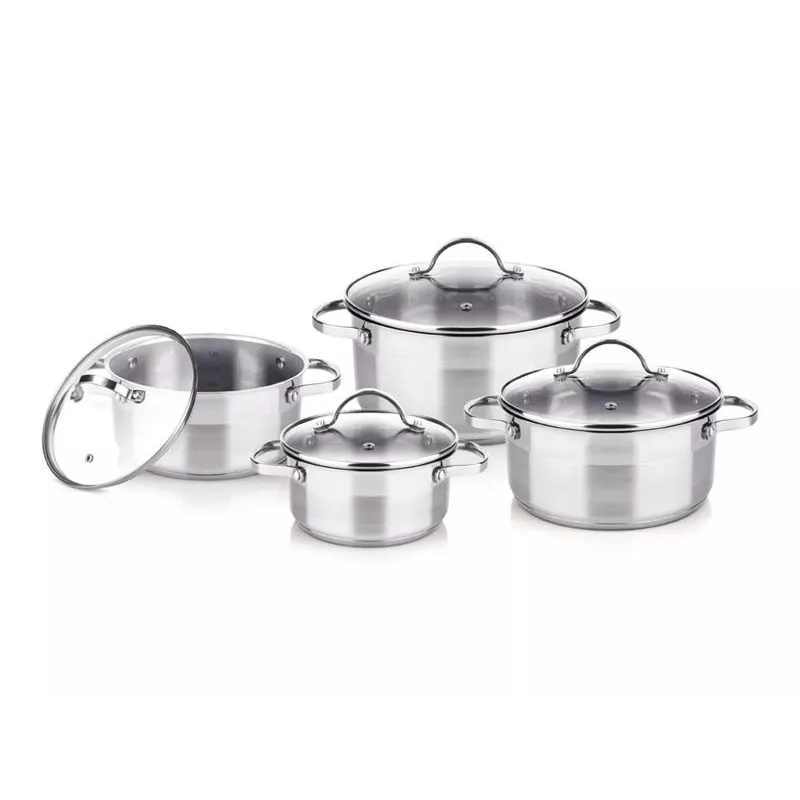 Conjunto de panelas LAMART LTSSSET8 – conjunto de cozinha em aço inoxidável, 4 peças, panelas 1,5 L / 2,1 L / 2,9 L, tampas de vidro