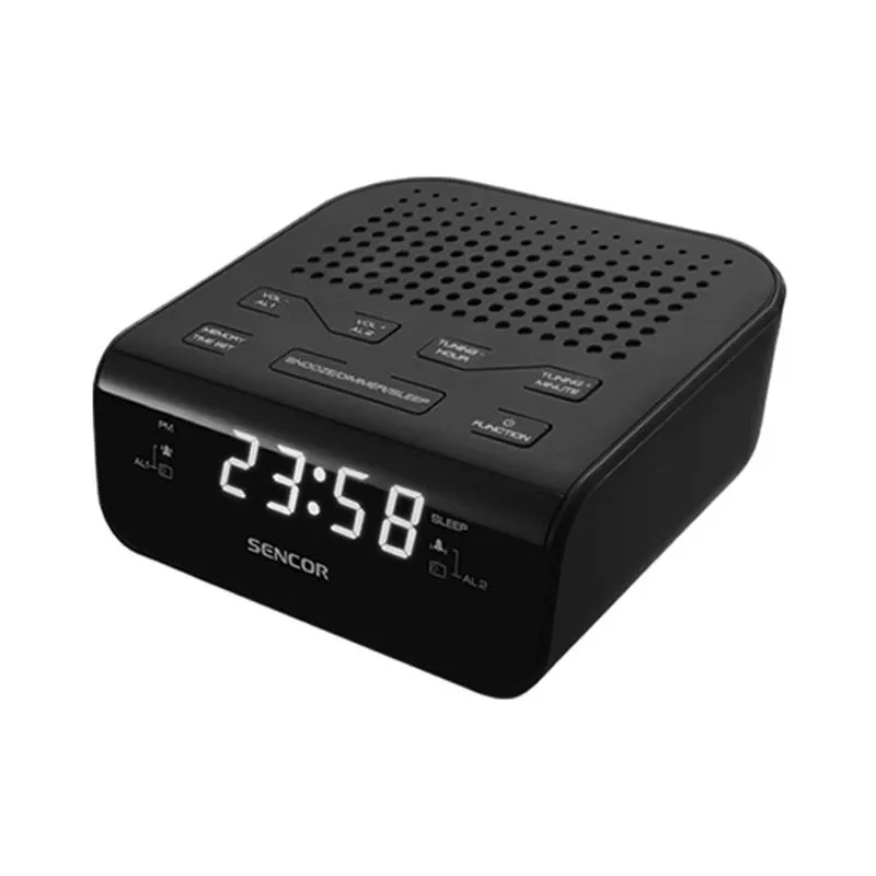 Rádio-relógio SENCOR SRC 136 B — PLL FM, LED de 0,6 polegadas, duplo alarme, função soneca, backup por pilha, preto