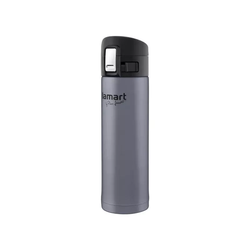 Copo térmico LAMART LT4044 0,42 L aço inoxidável parede dupla isolamento a vácuo, tampa com botão de pressão, Ø 6,4 cm