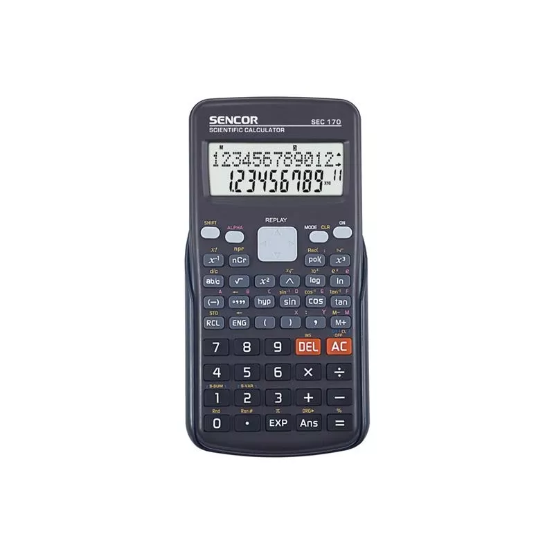 Calculadora científica SENCOR SEC 170 — 240 funções, visor de 2 linhas, alimentação por pilha, estojo de proteção