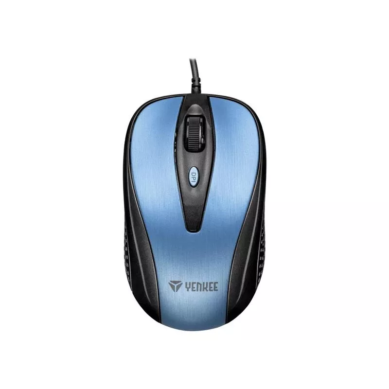 Rato com fio USB, 4 botões, ótico, simétrico, azul