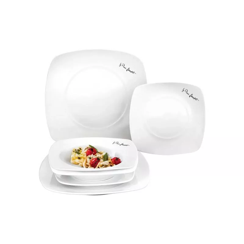 Lamart LT9002 Dine conjunto de pratos de porcelana, 6 un. (2 rasos, 2 fundos, 2 de sobremesa), 24,5/19,2/17,3 cm, branco