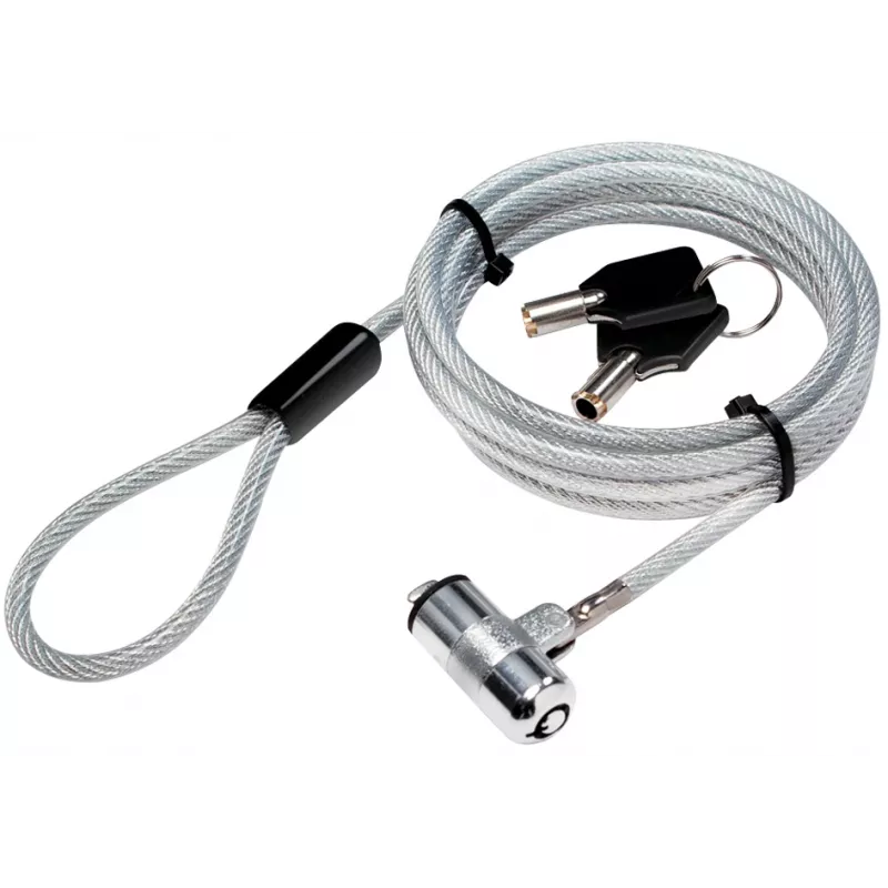 Cabo de segurança LogiLink NBS009 para portátil com chave, 1,8 m, T-bar, 1,5 cm, 2 chaves, slim, prateado