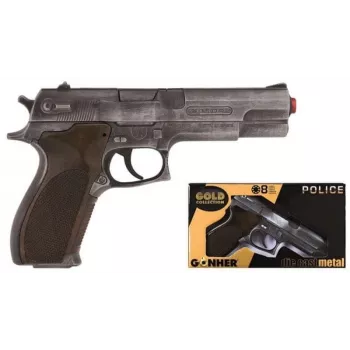 Pistola de dardos de brinquedo Pulio Police gun metal GONHER 45/1 15545/1 — aspeto metálico, arma de brinquedo de tiro único
