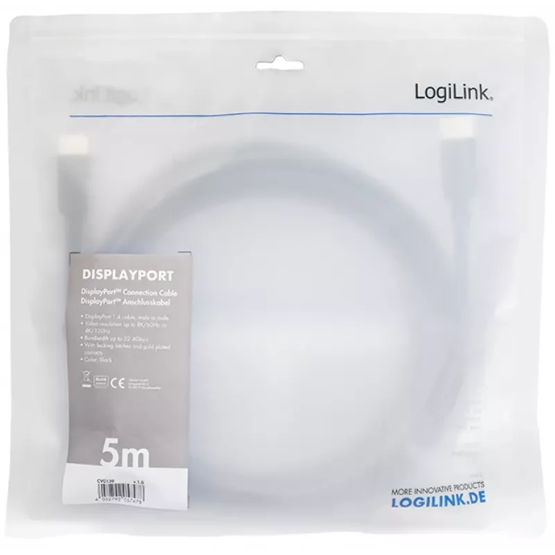 Cabo DisplayPort LogiLink CV0139 5 m preto