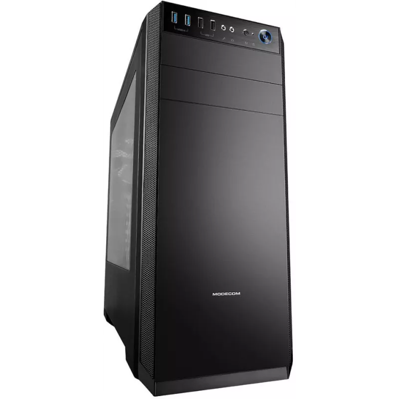 Caixa de PC MODECOM Oberon Pro Midi Tower — preto, suporta ATX/microATX/ITX, 7 slots de expansão, GPU até 395 mm, 5 baías HDD/3 SSD