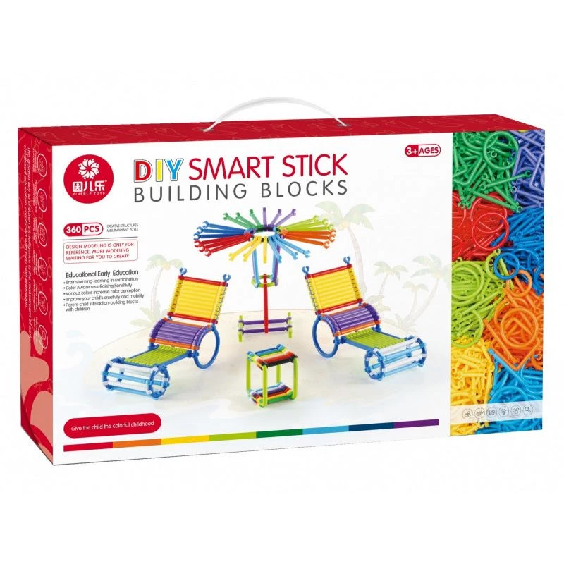 Conjunto de construção Ascato Blocks Sticks 360 elementos em caixa