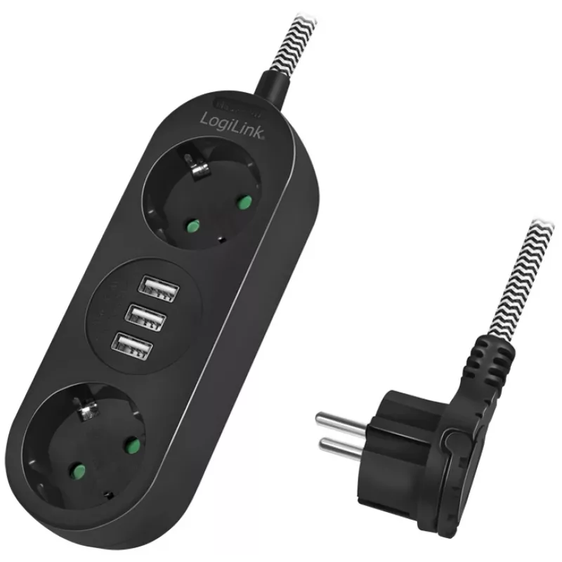 Extensão elétrica LogiLink LPS262U 1,5 m 2 tomadas AC interior preto