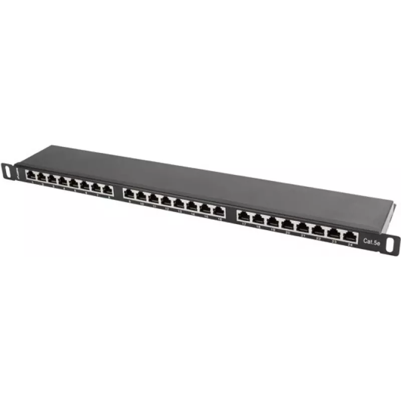 Patch panel LANBERG PPS5-0024-B 24 portas CAT5e, metal, 0,5 U, 445×99×22,3 mm, preto