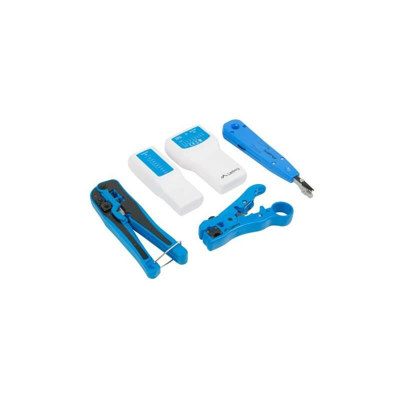 Conjunto de alicate de crimpar para cabos LANBERG NT-0302 — alicate RJ-45, punhos em plástico, bolsa de transporte, interruptor on/off, multicolor
