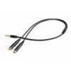 Adaptador de áudio Gembird CCA-417M, macho de 3,5 mm de 4 pinos para 2x fêmea de 3,5 mm, 0,2 m, preto