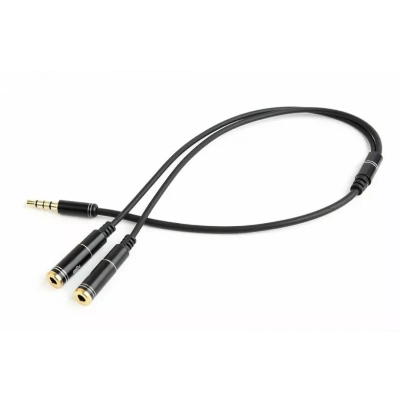 Adaptador de áudio Gembird CCA-417M, macho de 3,5 mm de 4 pinos para 2x fêmea de 3,5 mm, 0,2 m, preto
