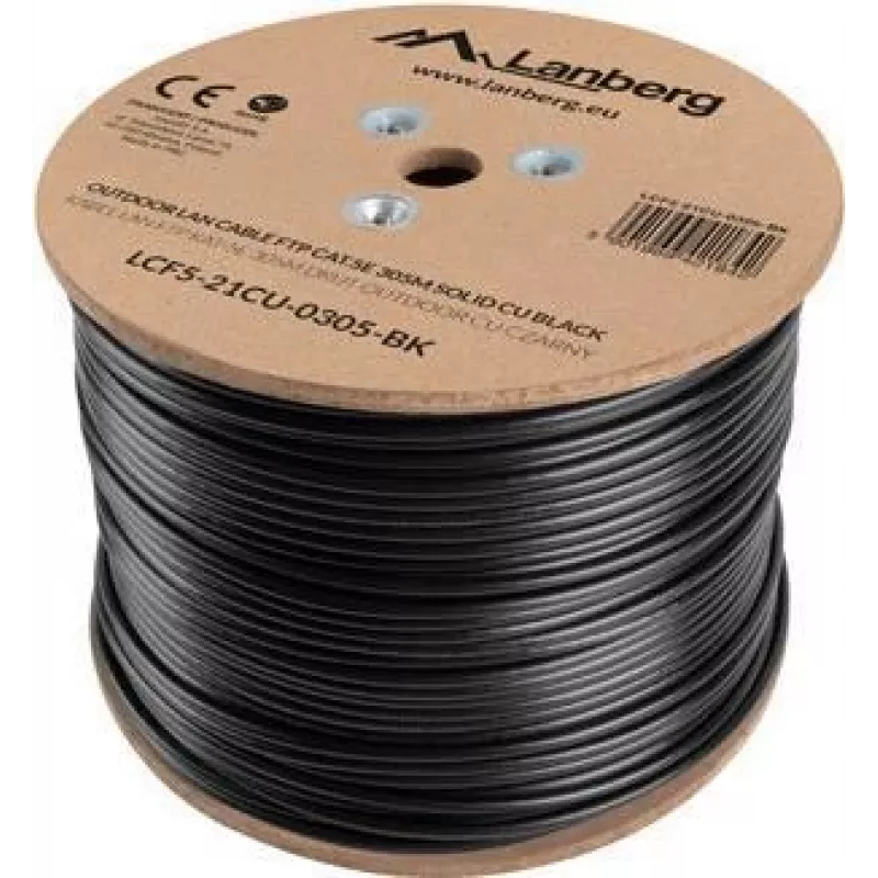 Lanberg LCF5-21CU-0305-BK cabo de instalação Cat5e F/UTP para exterior, cobre maciço, 305 m, preto