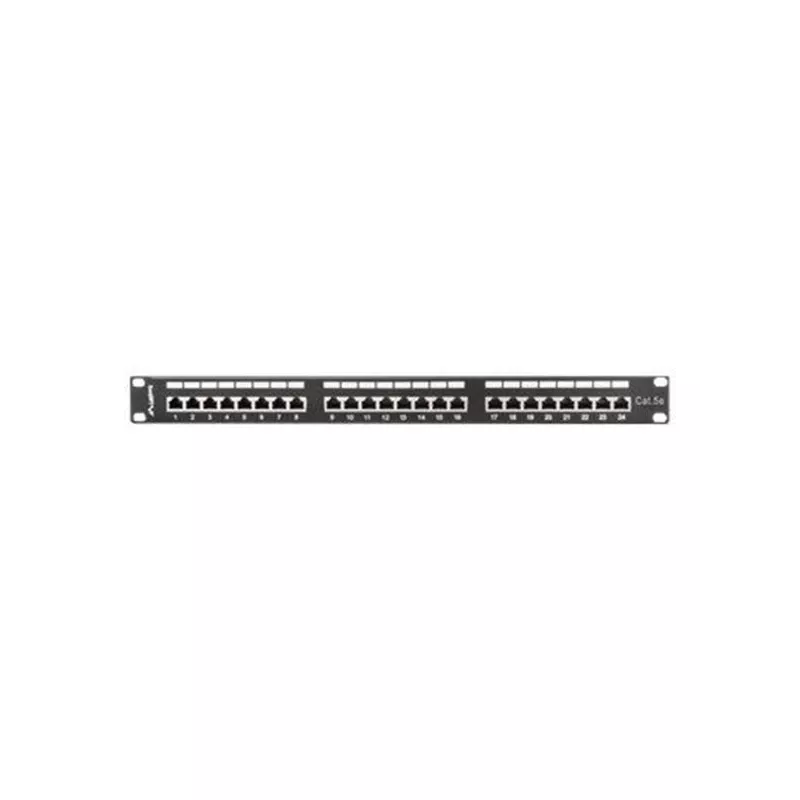 Patch panel 1U LANBERG PPS5-1024-B — 24 portas RJ-45 Cat5, metal, preto, montagem em rack