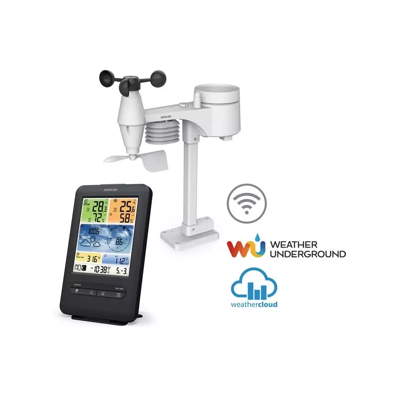 Sencor SWS 9898 Estação meteorológica Wi-Fi profissional com sensor 5-in-1, preta