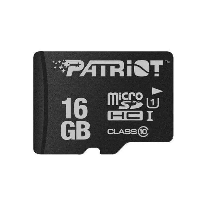 Cartão de memória microSDHC PATRIOT PSF16GMDC10 — 16 GB, Class 10, UHS-I (U1), 80 MB/s, preto