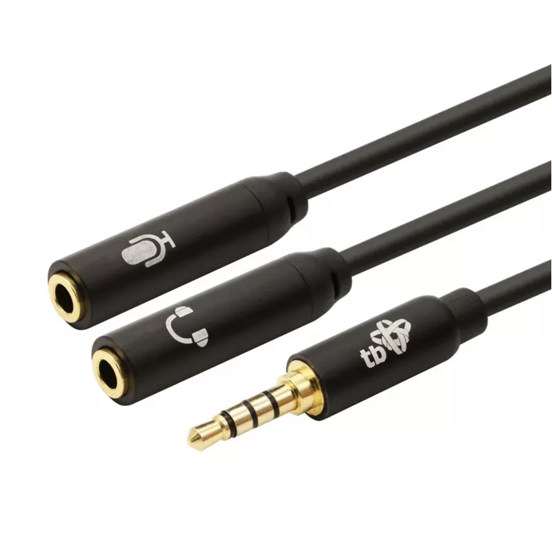 Adaptador TB splitter mini jack 3,5 mm 1x ficha 3,5 mm para 2x conector fêmea 3,5 mm, modelo AKTBXAJ0P2J030B