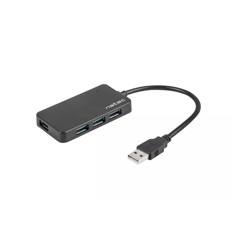 Hub USB NATEC Moth 4 portas USB 3.2 Gen 1 Type-A (5000 Mbit/s), alimentado por USB, preto, cabo de 0,15 m