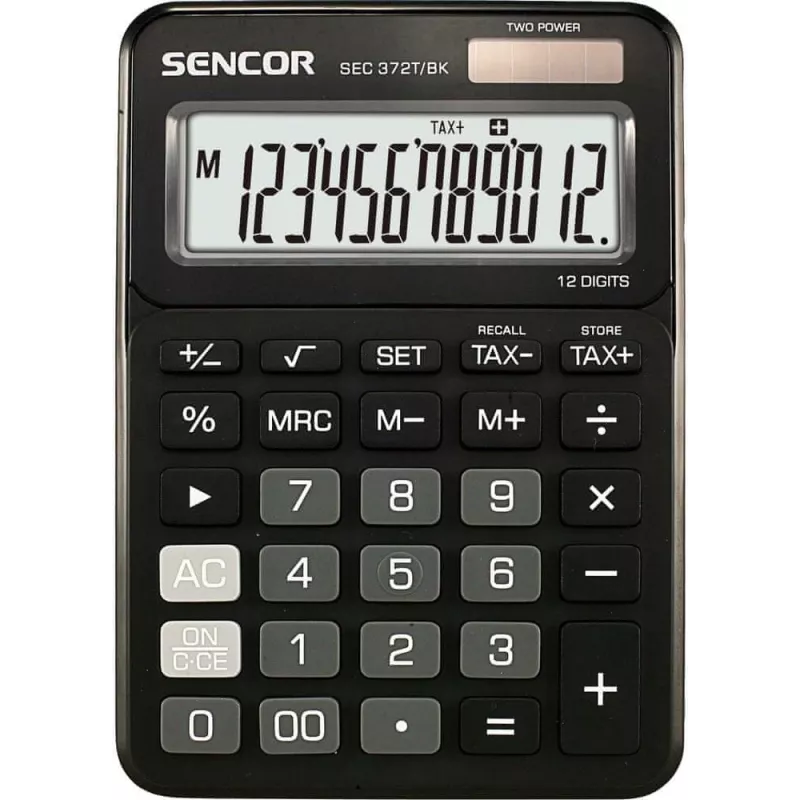 Calculadora SENCOR SEC 372BK LCD de 12 dígitos calculadora de secretária simples, alimentação por pilha