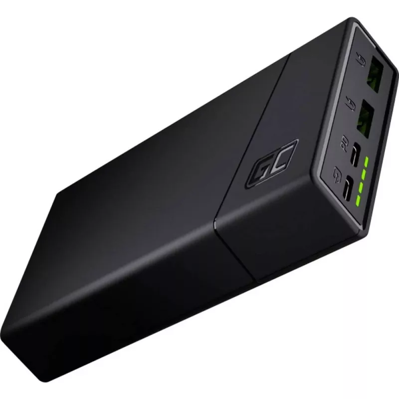 Powerbank Green Cell PBGC03 20000 mAh, LiPo, saída 18 W, USB-C + 2× USB-A, Quick Charge 3.0, PD, preta