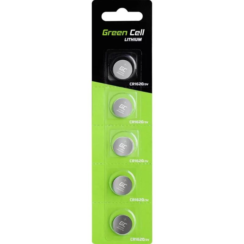 Pilha de lítio descartável Green Cell CR1620 3V 70mAh, blister 5 unidades, 1,9 mm de altura