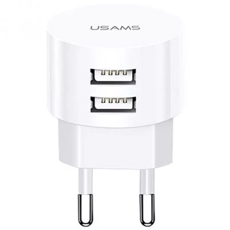USAMS US-CC080 T20 carregador de viagem redondo, 2x USB, 5 V 2,1 A, 10 W, branco