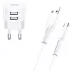 Carregador usams XTXLOGT18TC05 com 2 portas USB e cabo USB-C integrado, saída 2,1A