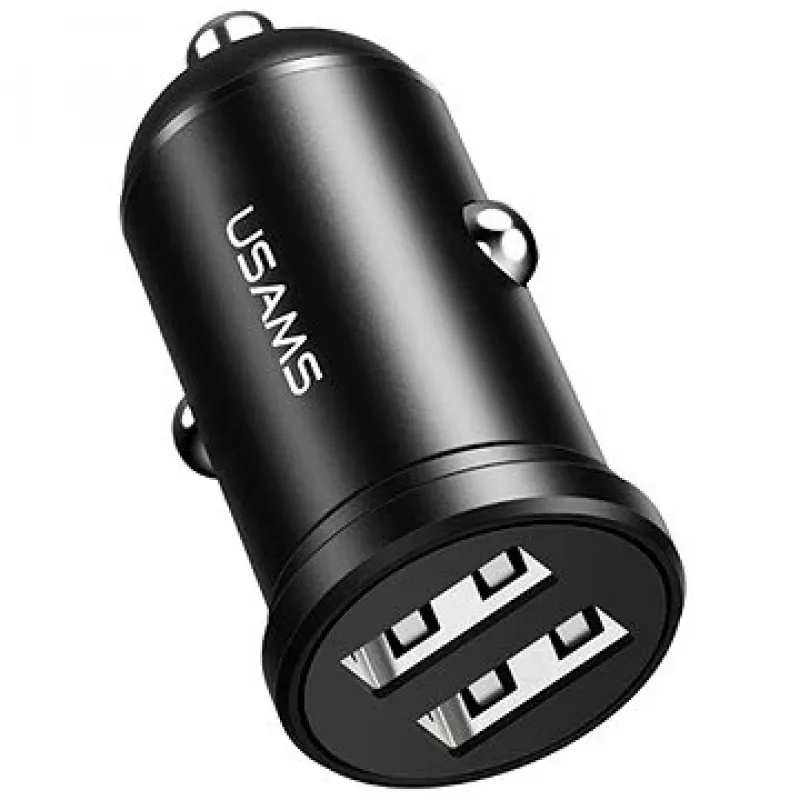 Carregador de automóvel usams USA000867 — USB duplo 2×2,4A, Preto
