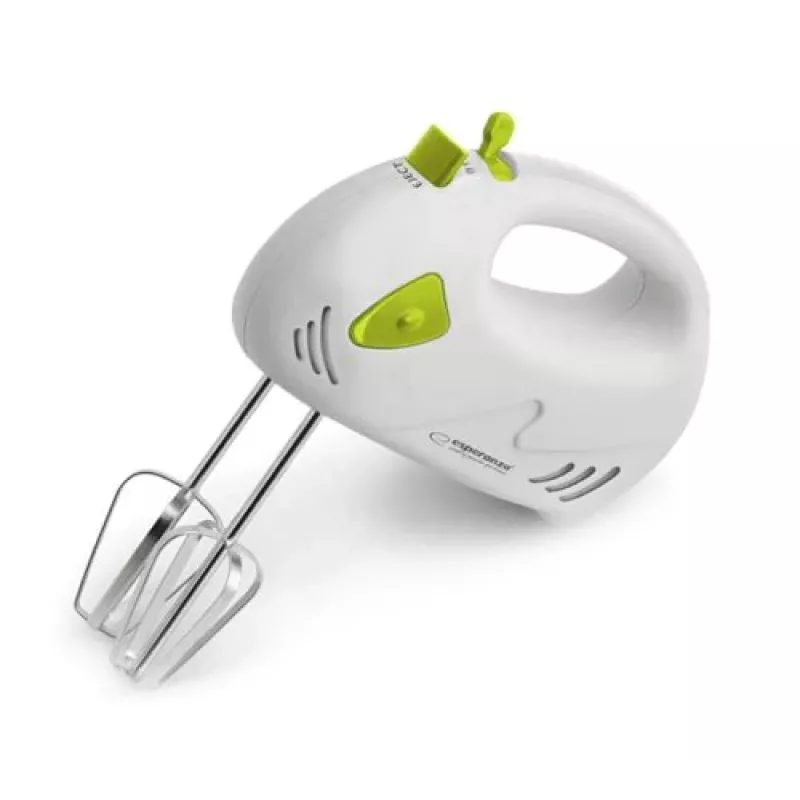 Batedeira de mão ESPERANZA EKM007G — 150 W, 7 velocidades, varas, punho ergonómico, cabo de 1,1 m, verde/branco