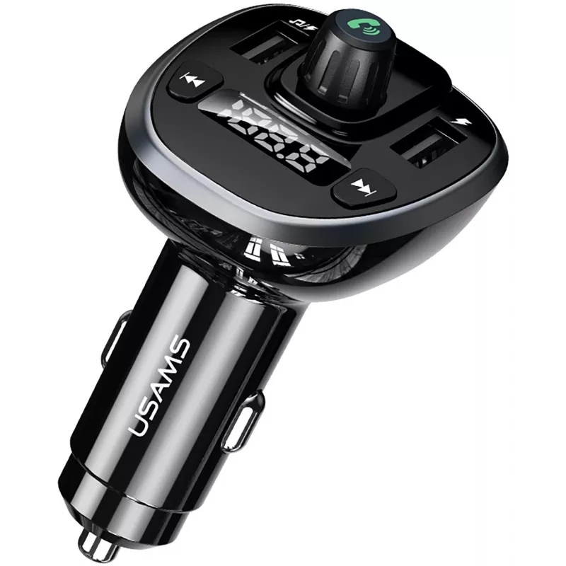 USAMS US-CC115 C21 Transmissor FM para automóvel com carregador USB duplo, Bluetooth 5.0, 3,4 A, preto