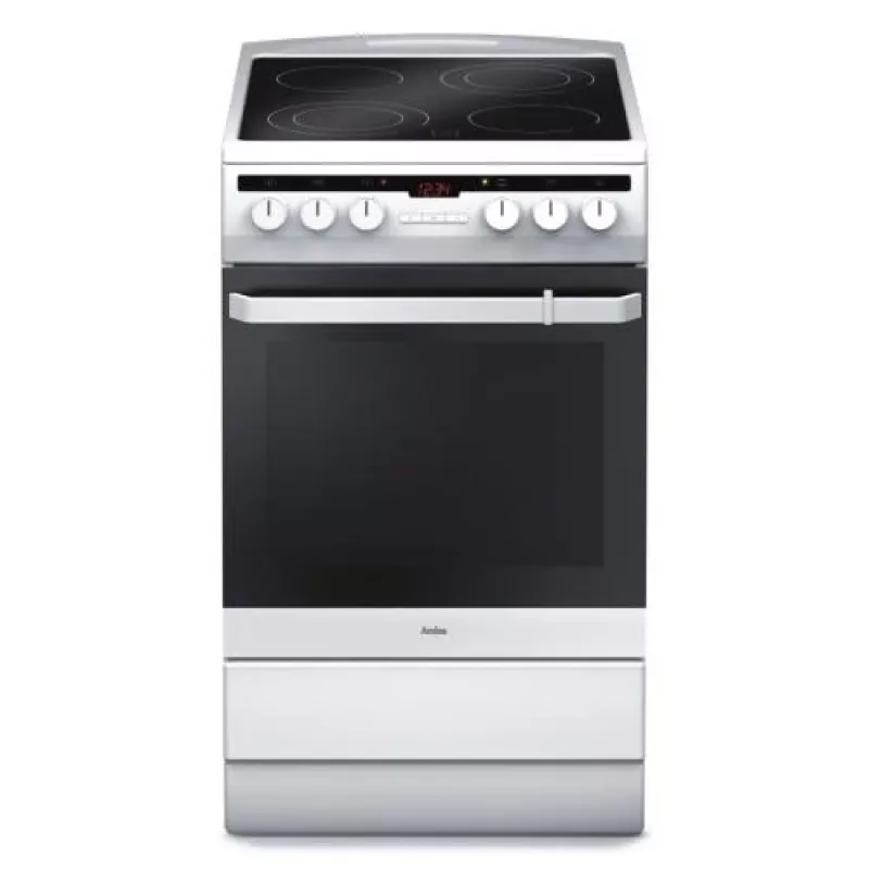Amica 58CE3.315HTaQW fogão elétrico, placa vitrocerâmica, 4 zonas, forno de 65 l, 50 cm, branco