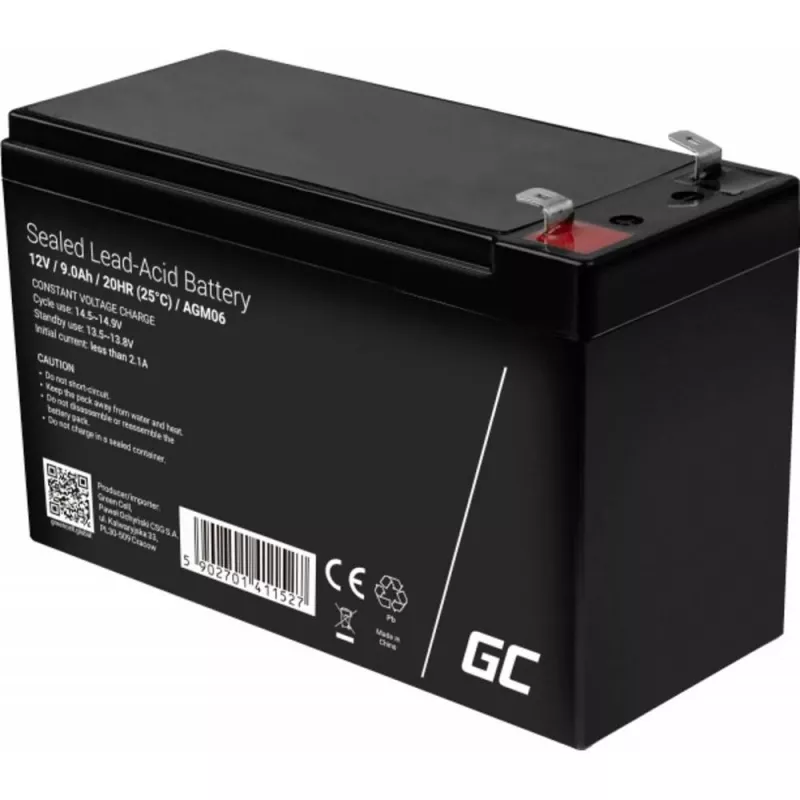 Bateria UPS Green Cell AGM06 — 12 V 9 Ah chumbo-ácido (VRLA) 95 × 151 × 65 mm, 2,3 kg